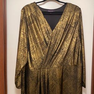 Metallic finish faux wrap dress